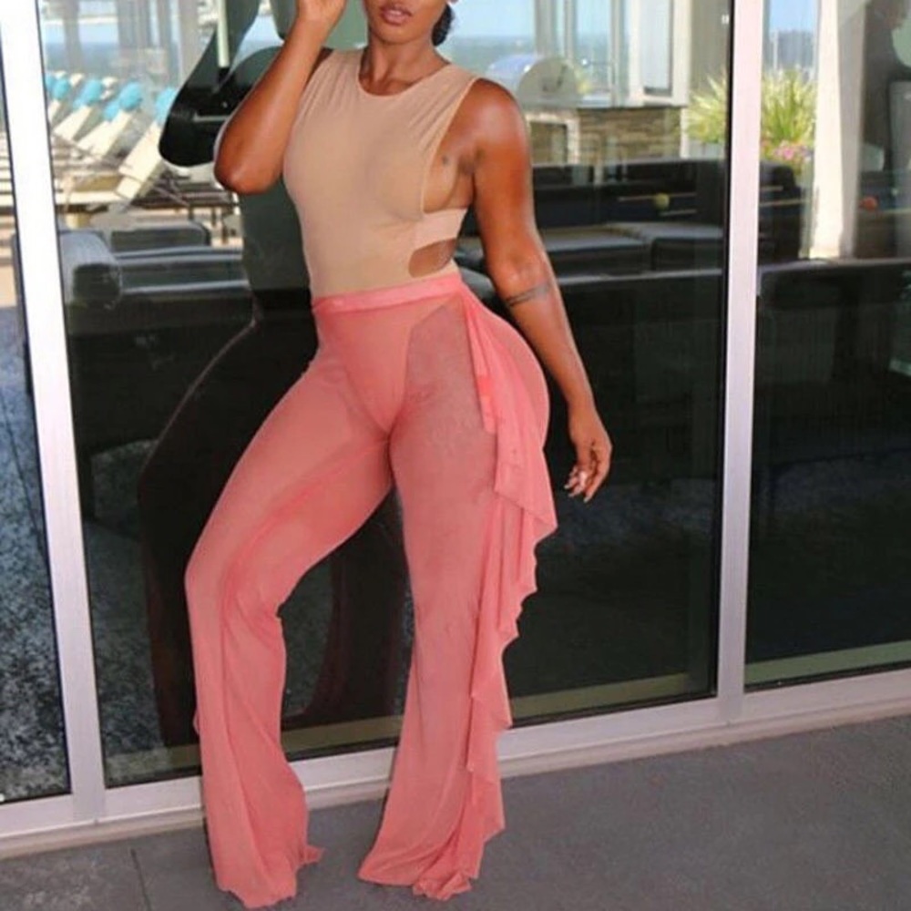 Available Now!  Side Ruffle Wide Leg Pant
